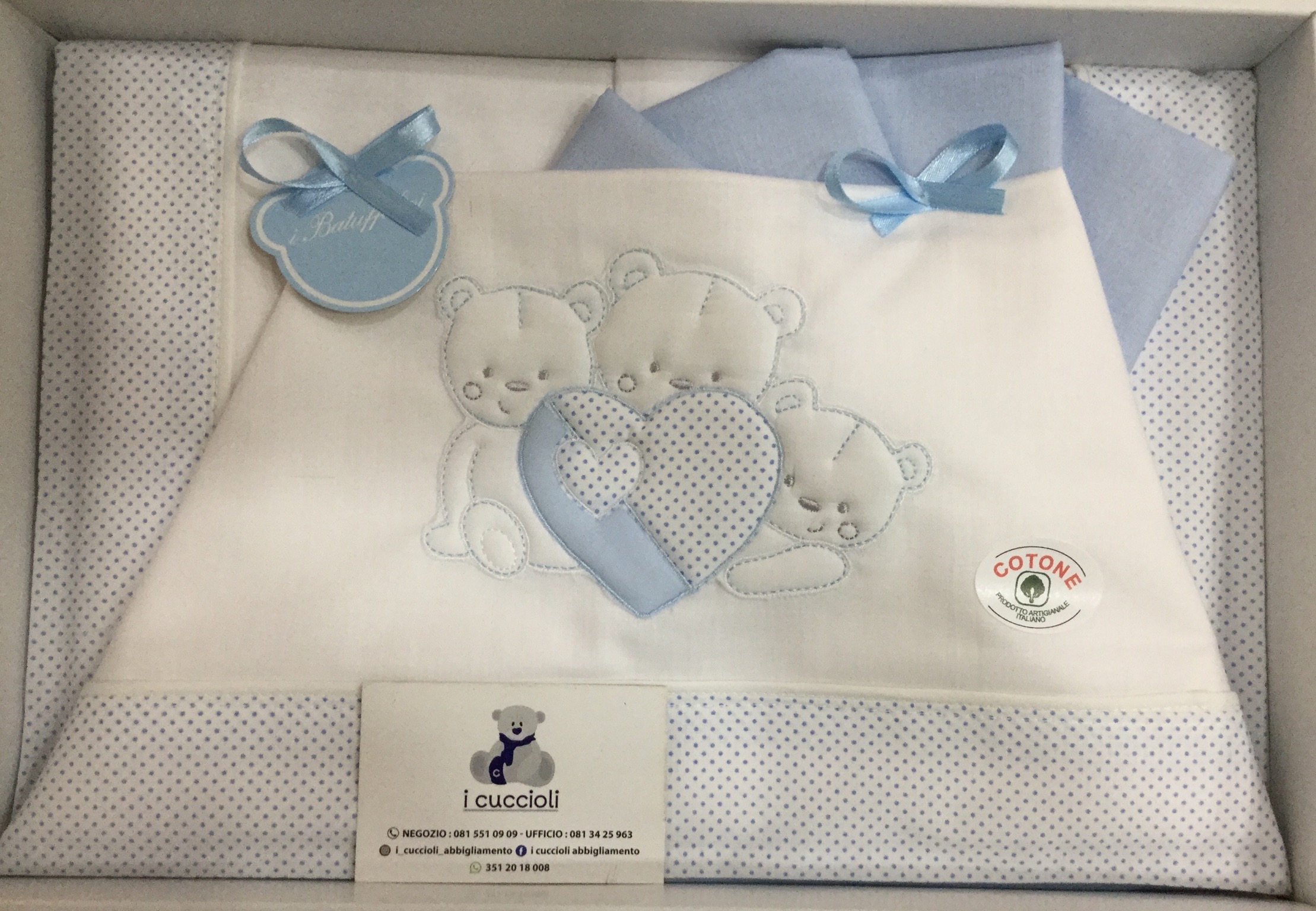 Completo Culla 3 Pezzi Bianco Ricamato - Lenzuola 100% Cotone Per Lettino, Prodotto In Italia - Foto 3