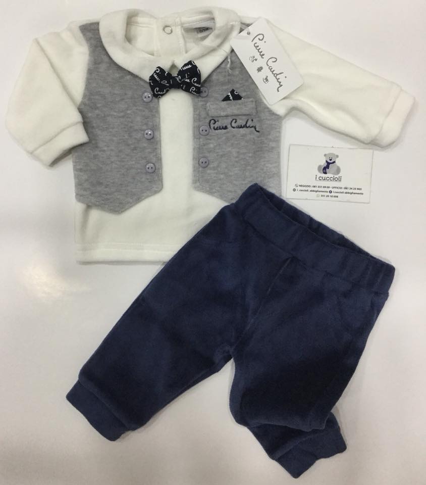 Pierre Cardin Completo due pezzi in ciniglia con effetto finto gilet e papillon Shop online I Cuccioli Abbigliamento