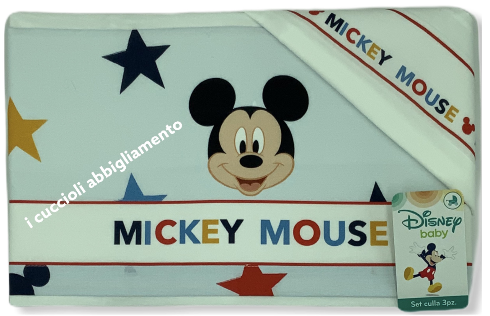 BIANCO E BLU ART. EL 0212 Compose Mickey Mouse in cotone lenzuola sotto sopra e federa per lettino/culla di casa per neonato 